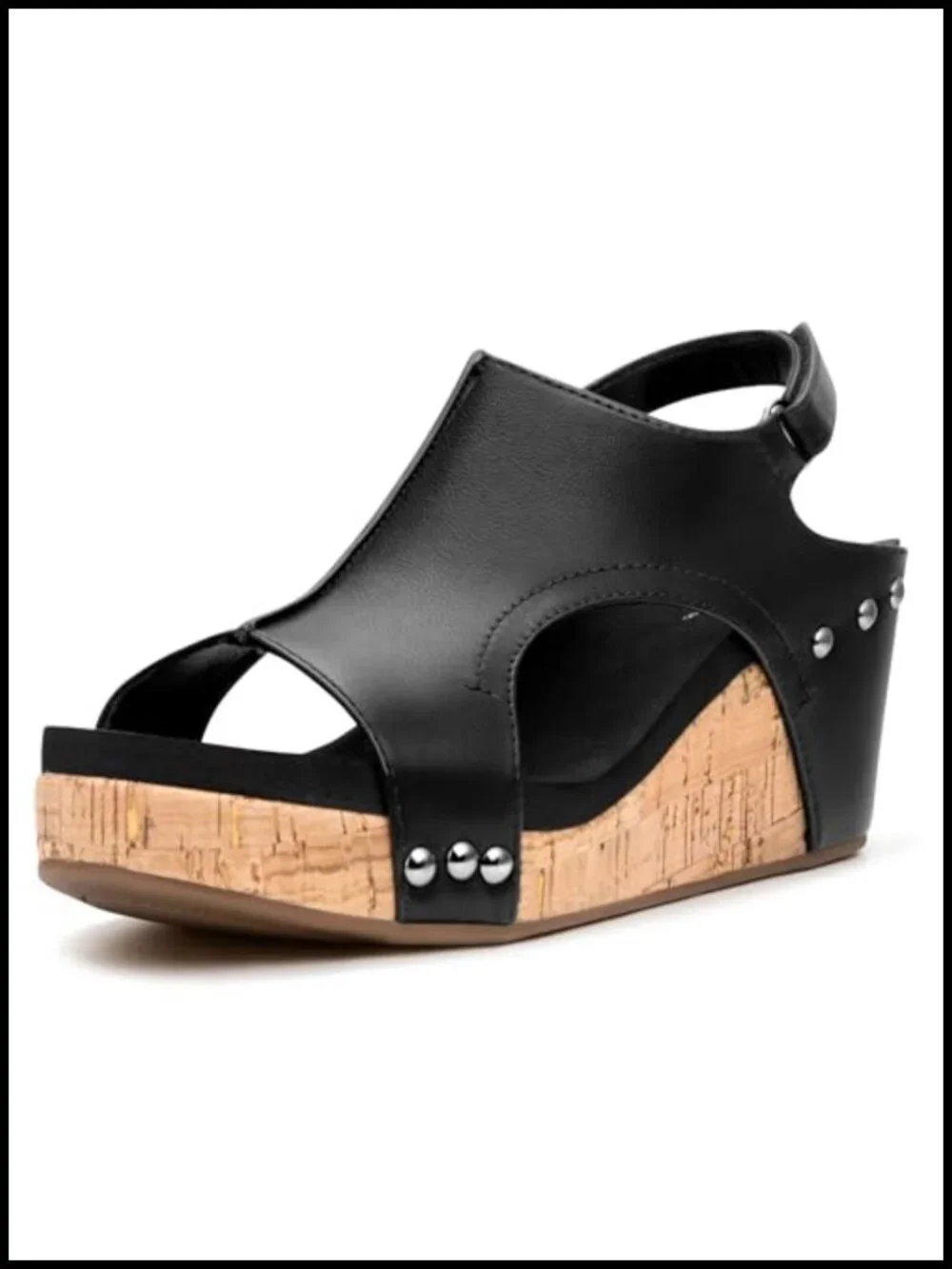 Wedge Sandals with Buckle Ankle Strap - PU Material, 2.5